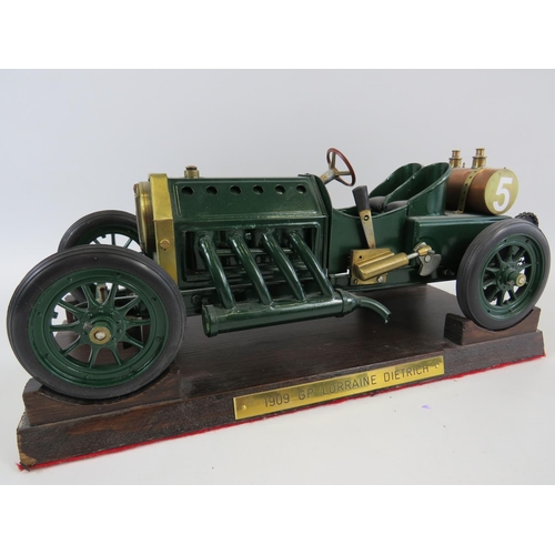 8 - Mamod Steam powered model of a 1909 GP Lorraine Dietrich. Comes with custom made wooden plinth measu... 