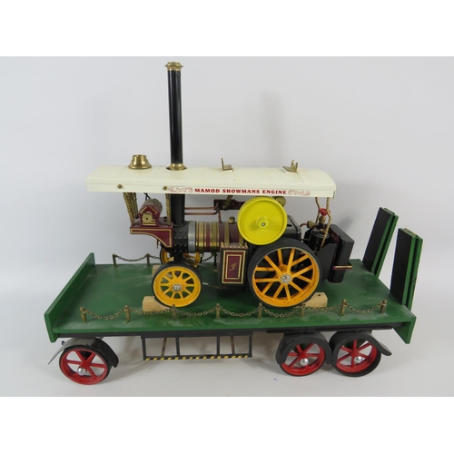 53 - Mamod Showman's Engine (13 x 8 inches) with remote control together with Transport Trailer (19 x 5 i... 