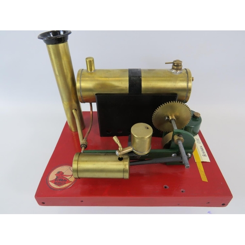 64 - 1922-1935 Bowman E135 Stationary Steam Engine on thick wooden base. 7 x 8 inches. See photos for con... 