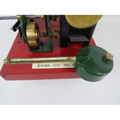 64 - 1922-1935 Bowman E135 Stationary Steam Engine on thick wooden base. 7 x 8 inches. See photos for con... 