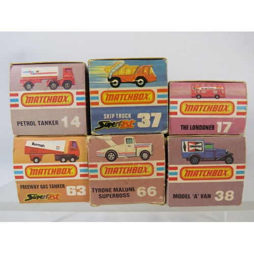 70 - Six boxed UK Matchbox models. See photos for details and condition.