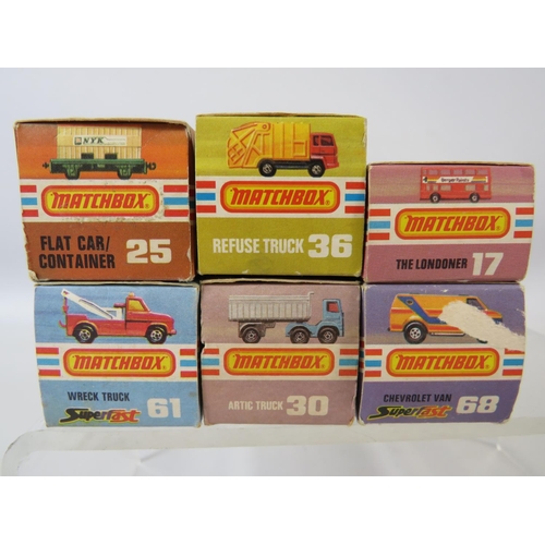 73 - Six boxed UK Matchbox models. See photos for details and condition.