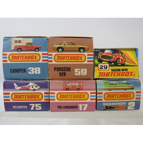 76 - Six boxed UK Matchbox models. See photos for details and condition.