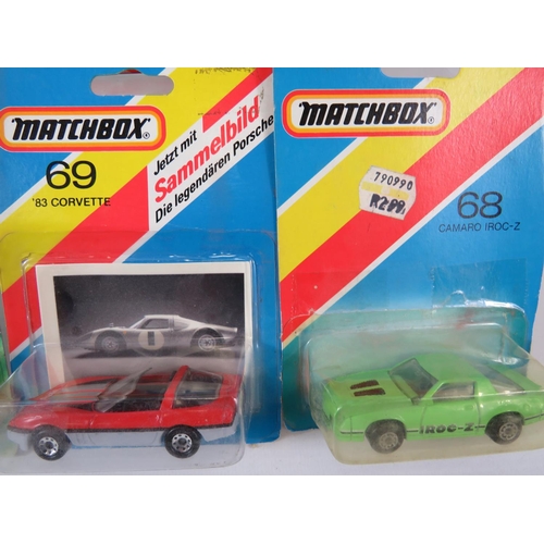 108 - Two Matchbox Looney tunes Pro Racer models in Blister packs, plus other Matchbox cars unused in Blis... 