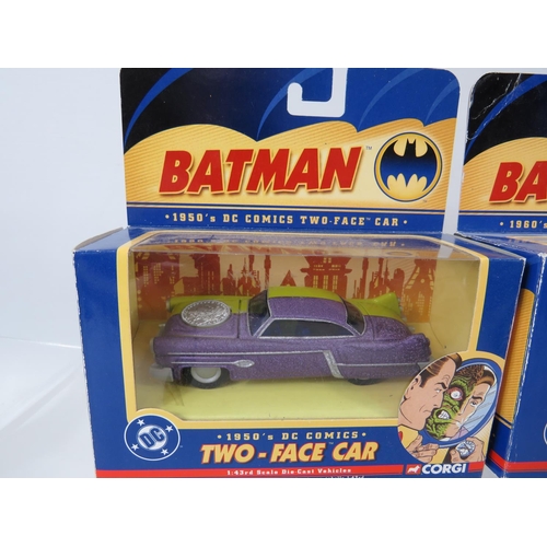 93 - Two DC Comics Batman Movie cars, Two faced car and Batmobile. Boxed unused and in Blister packs. See... 