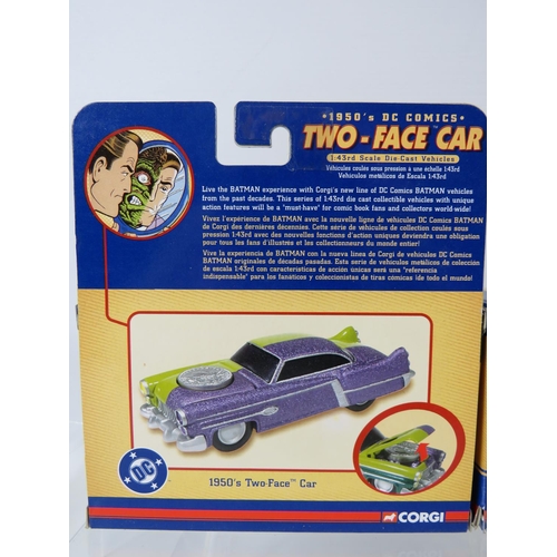 93 - Two DC Comics Batman Movie cars, Two faced car and Batmobile. Boxed unused and in Blister packs. See... 