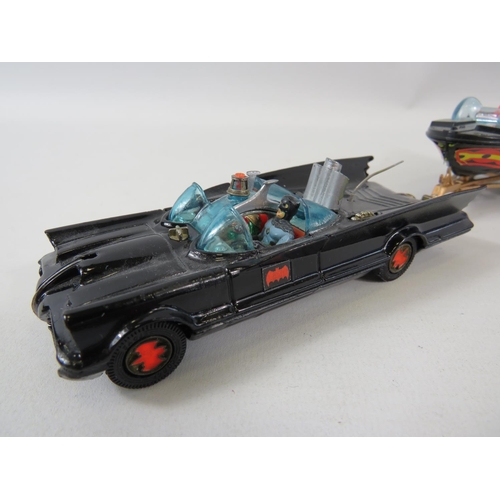 134 - Corgi Batmobile & Batboat with trailer together with  Matchbox models of the same. No boxes. See pho... 