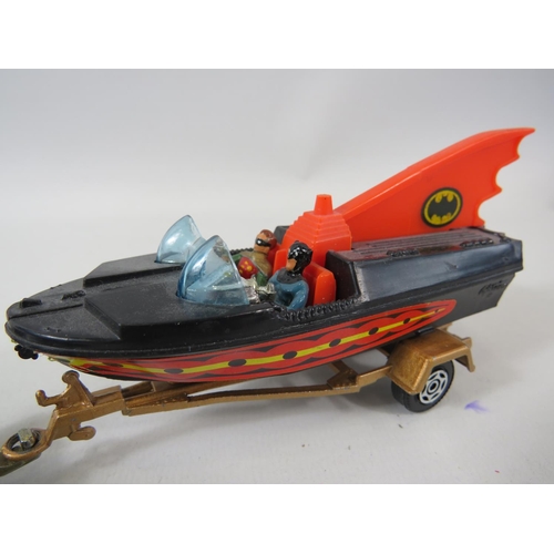 134 - Corgi Batmobile & Batboat with trailer together with  Matchbox models of the same. No boxes. See pho... 