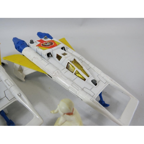 138 - Three 1980's UK made Buck Rogers Starfighters plus figures together with one other . Light playworn ... 