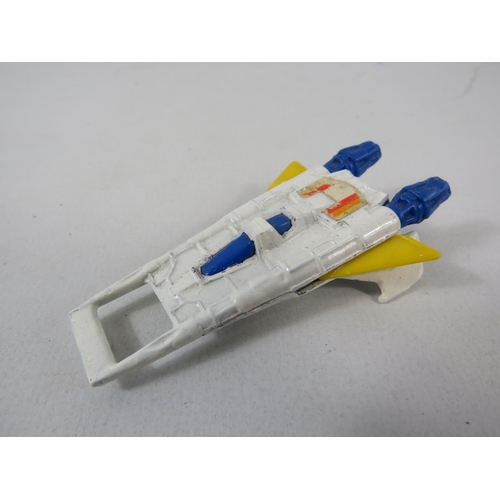 138 - Three 1980's UK made Buck Rogers Starfighters plus figures together with one other . Light playworn ... 