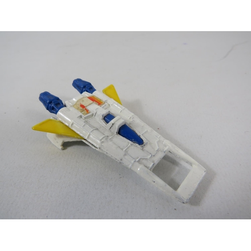 138 - Three 1980's UK made Buck Rogers Starfighters plus figures together with one other . Light playworn ... 