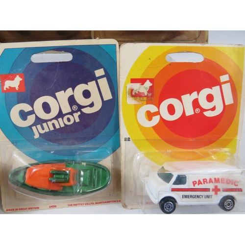 143 - Eight, Corgi Models in Blister packs together with other Boxed Corgi Models. See photos.