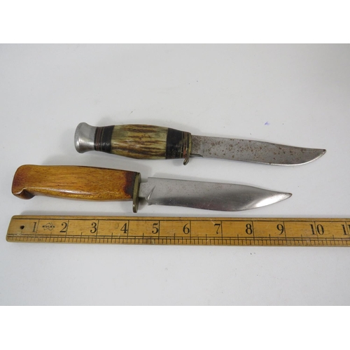 168 - Two Hunting knives. One with wooden handle, one with Antler handle. See photos.