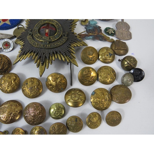 179 - Selection of Military items, Silver ARP Badge, Cap badges, buttons, shell cases etc. see photos.