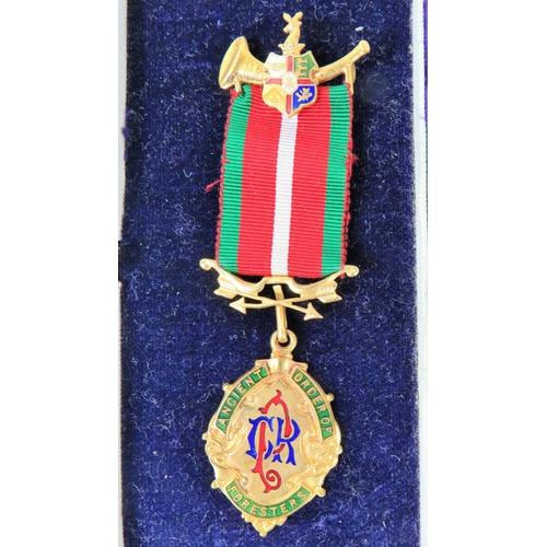 180 - Metal and Enamel medal issued by the Royal Order of Foresters with original silk and velvet lined ca... 