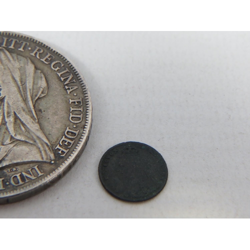 181 - 1899 Victorian Silver Crown along with a late Victorian Groat (date obscured).  See photos.