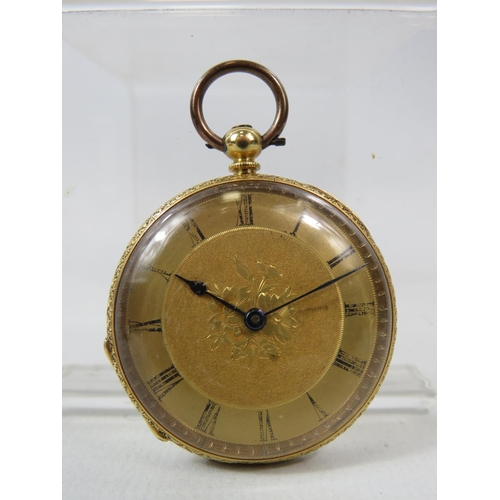 189 - Victorian era ladies pocket watch with original velvet lined case. Comes with key, 18ct Yellow gold ... 