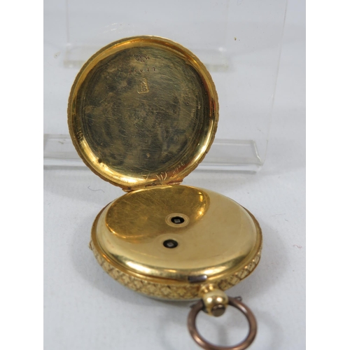 189 - Victorian era ladies pocket watch with original velvet lined case. Comes with key, 18ct Yellow gold ... 