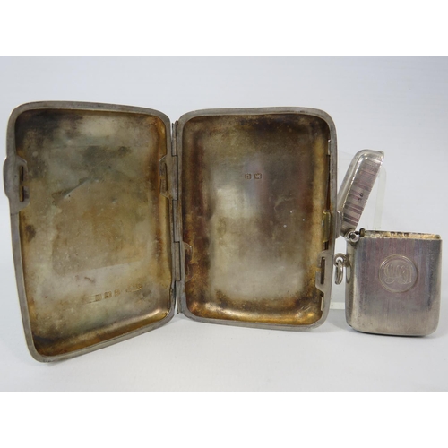 191 - Matching Silver Cigarette and Vesta Case, Both Hallmarked silver.  Total weight  91.6g