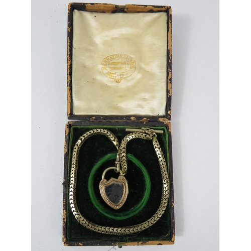 198 - Victorian Pinchbeck pocket watch chain with Jet coloured stone set locket fob. Comes with non origin... 