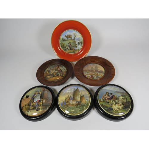 297 - 5 Framed Prattware Lids and a plate.