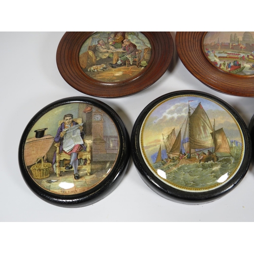 297 - 5 Framed Prattware Lids and a plate.