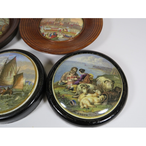 297 - 5 Framed Prattware Lids and a plate.