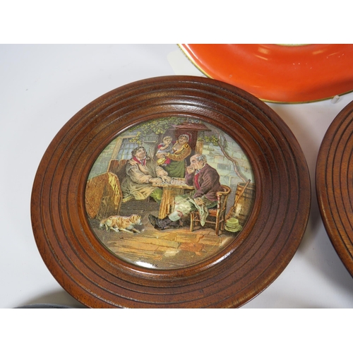 297 - 5 Framed Prattware Lids and a plate.