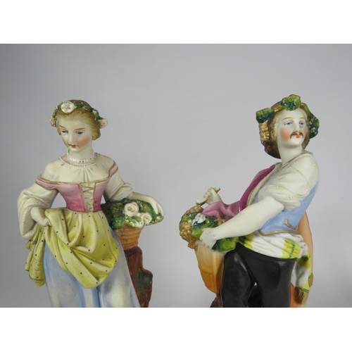 300 - A Pair of Vintage Continental Parian figurines. Approx 10