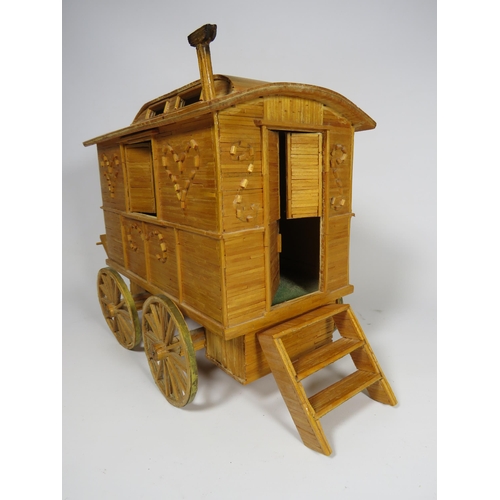 317 - Handmade matchstick Gypsy caravan. 9.5