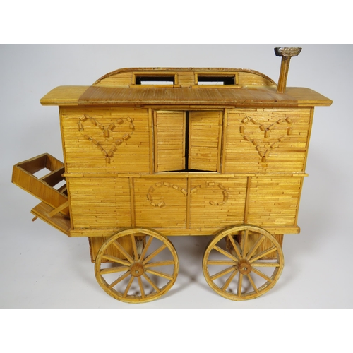 317 - Handmade matchstick Gypsy caravan. 9.5