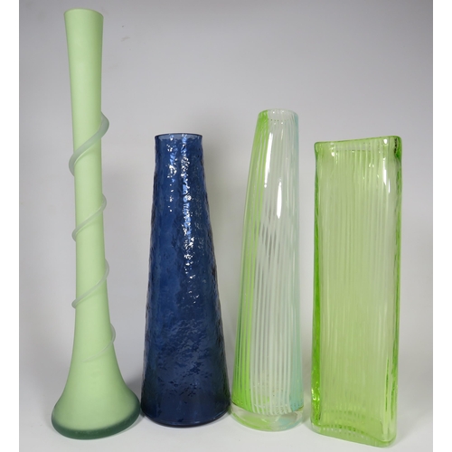 318 - 4 Interesting art glass vases the tallest measures 16