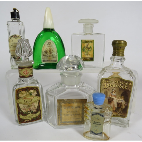 327 - 7 Vintage glass Perfume bottles, Guerlain, Yardley, Saville etc