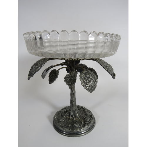 329 - Decorative Pewter and glass centrepiece in the form of Tree and branches. 8 1/4