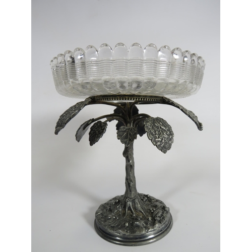 329 - Decorative Pewter and glass centrepiece in the form of Tree and branches. 8 1/4