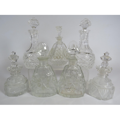 331 - 7 vintage glass scent bottles. 3 of which are pairs.