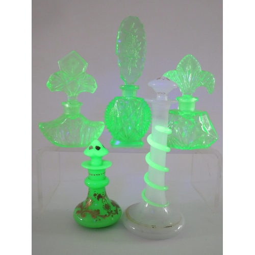 334 - 5 Art deco uranium glass scent/perfume bottles.