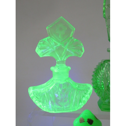 334 - 5 Art deco uranium glass scent/perfume bottles.