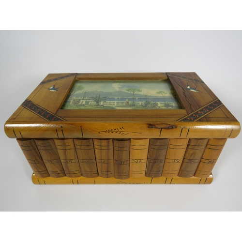 655 - Vintage wooden hand decorated keepsake box. 21.5cm by 12.5cm and 10cm tall.