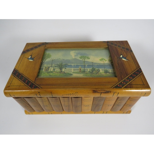 655 - Vintage wooden hand decorated keepsake box. 21.5cm by 12.5cm and 10cm tall.