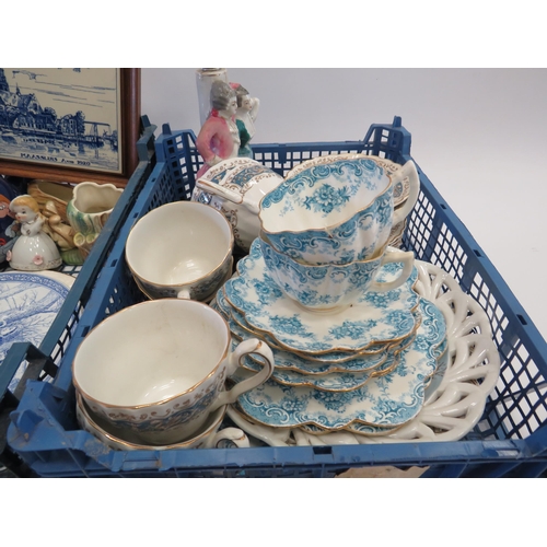 1391 - 2 Trays of Mixed ceramics including a Delfts title, Lurpack toast rack and Tetleys teapot etc.