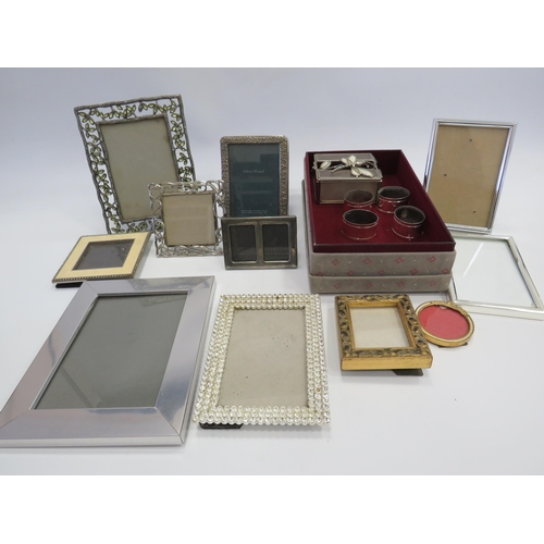 1394 - Tray of Picture frames and 4 napkin rings etc.