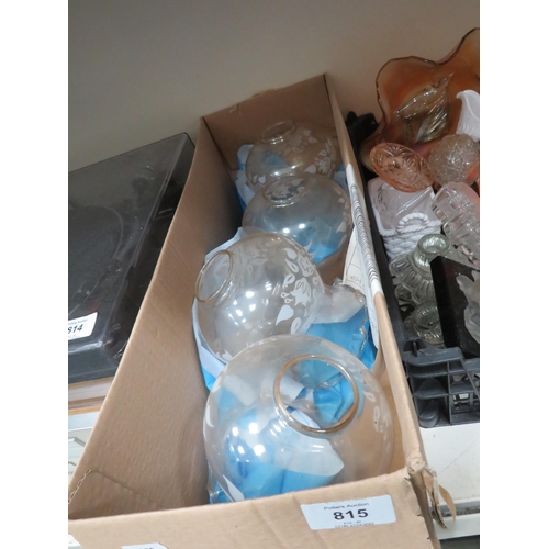 1395 - 3 boxes of various vintage glass items, art glass, lamp shades, medical bottles etc.