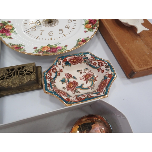 1404 - Mixed lot to include Royal albert old country roses clock, Kings pattern cutlery etc.