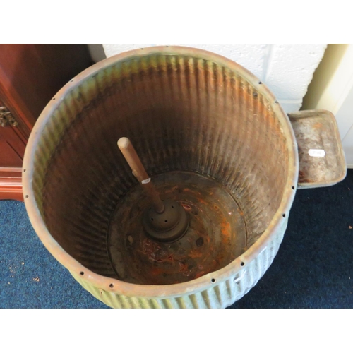 1435 - Vintage Galvanised Dolly tug with rare soap dish attached. Comes with small posher.  See photos. S2