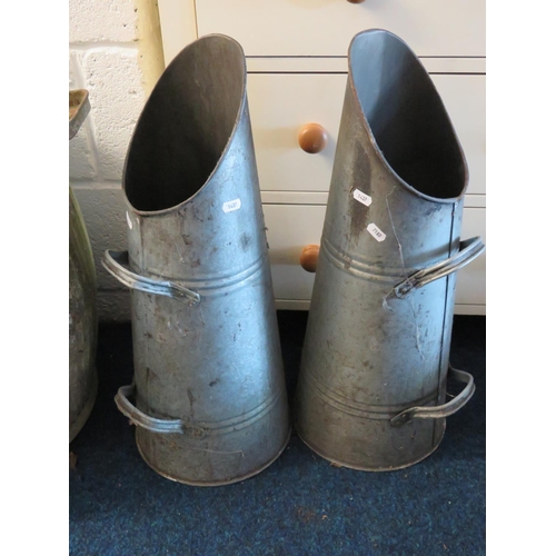 1437 - Pair of Galvanised Steel Coal Scuttles. See photos. S2