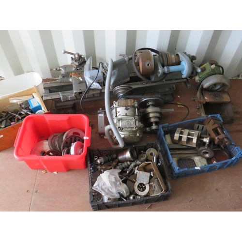 1654 - Large metal Bench Lathe together with electric motors, lathe related items. PLEASE NOTE, THESE ITEMS... 