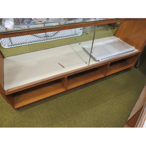 1657 - Mid 20th Century Haberdashery Counter, Glass Shelves, Divider, rear sliding glass doors. Measures H:... 