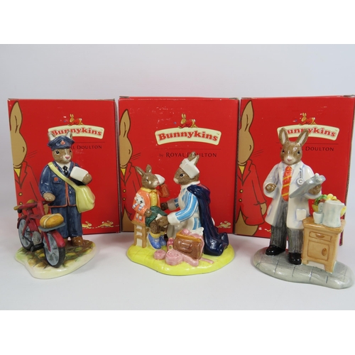 10 - 3 Royal Doulton Bunnykins Professionals collection figurines Nurse, Doctor and Postman. All with box... 
