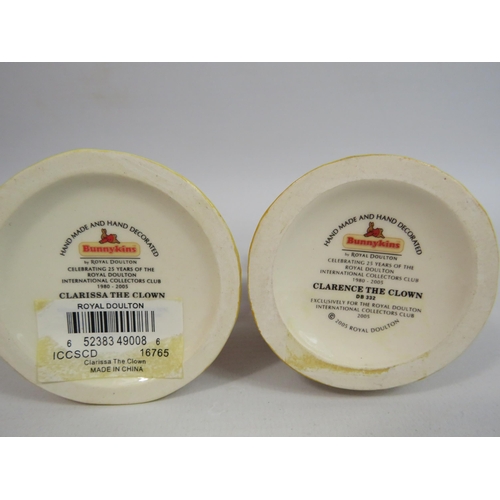 15 - 2 Royal Doulton Bunnykins figurines Clarissa the Clown and Clarence the Clown. 1 has a box